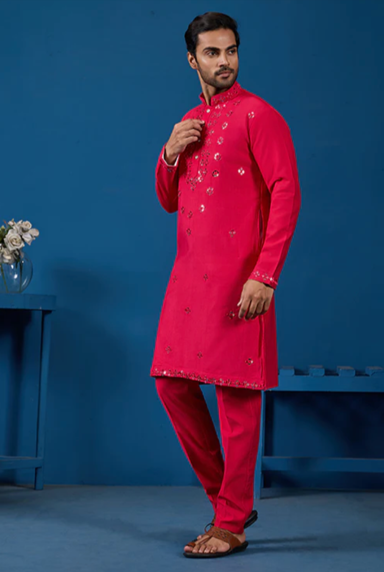 Shubh Red Mirror Kurta Set