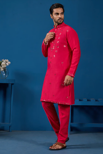 Shubh Red Mirror Kurta Set