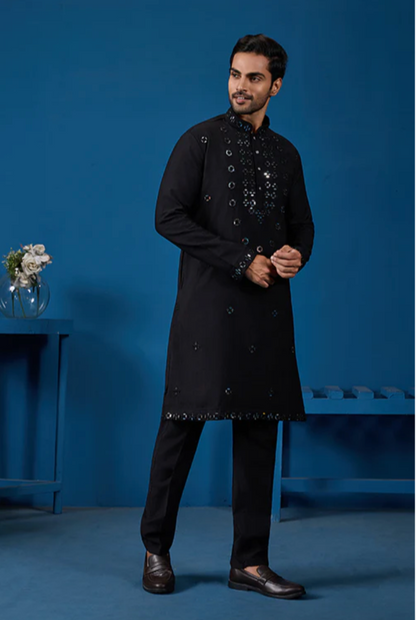 Shubh Black Mirror Kurta Set