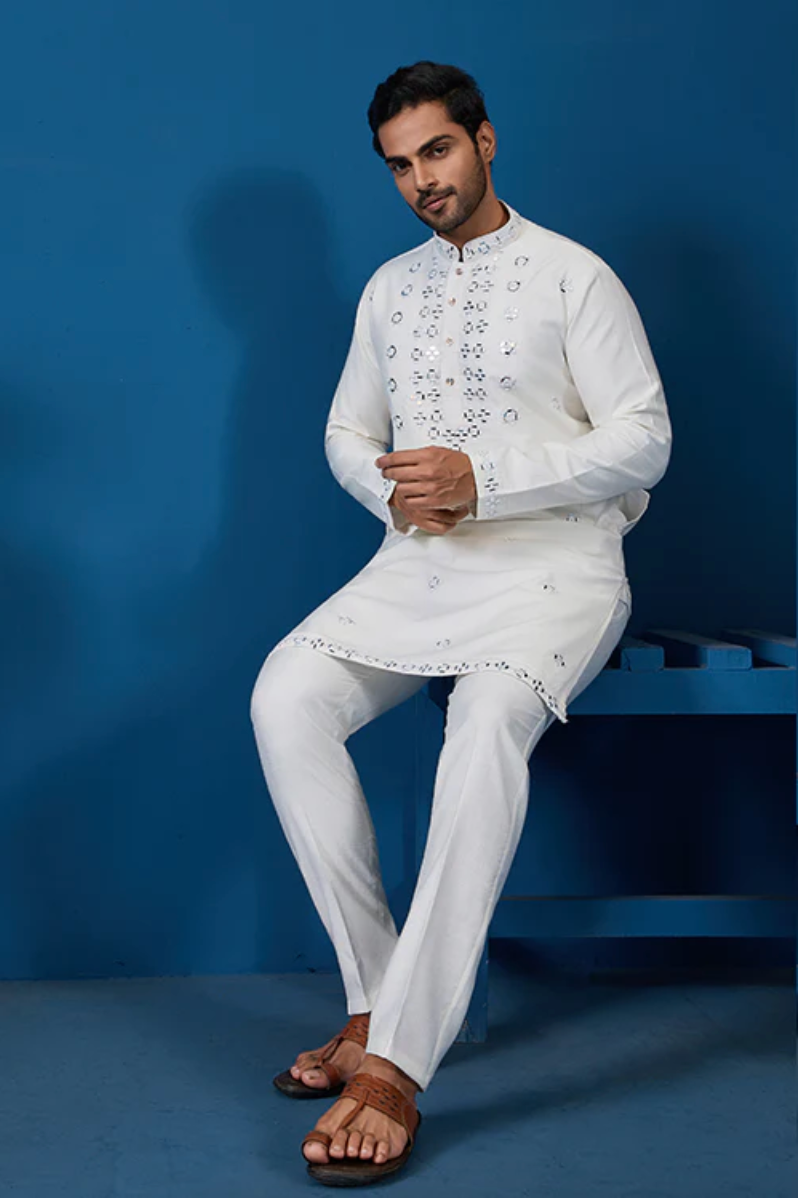 Shubh White Mirror Kurta Set