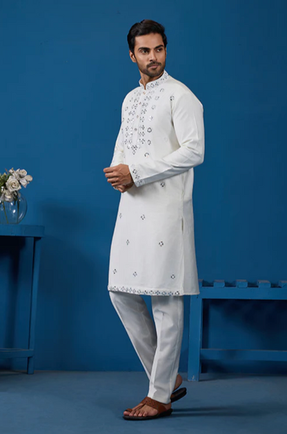 Shubh White Mirror Kurta Set