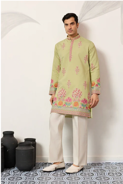 Muhrat Pista Green Kurta Set