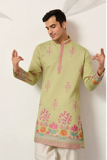 Muhrat Pista Green Kurta Set
