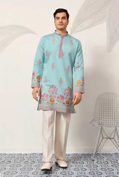 Muhrat Sky Blue Kurta Set