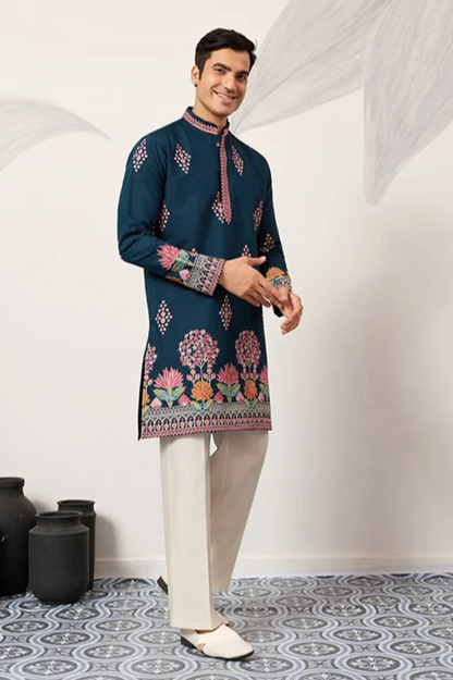 Muhrat Teal Blue Kurta Set