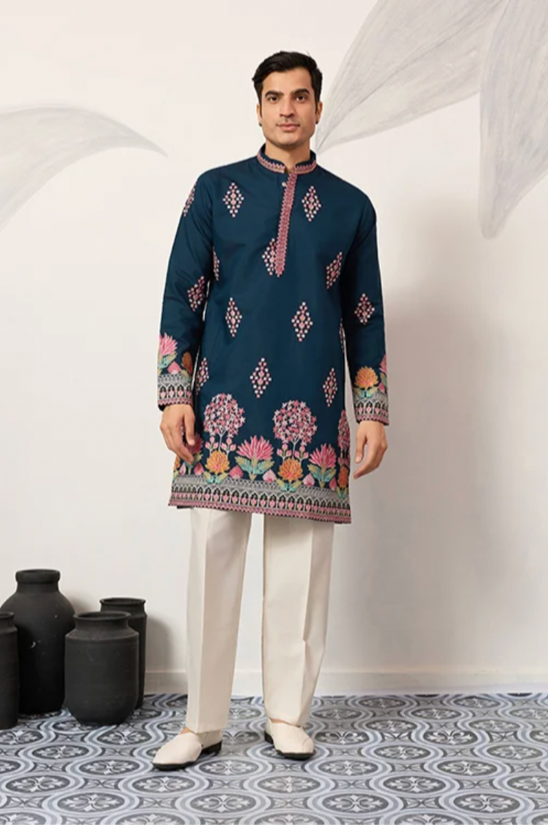 Muhrat Teal Blue Kurta Set