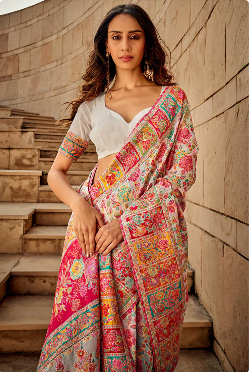 Gulkaar White Modal Silk Saree