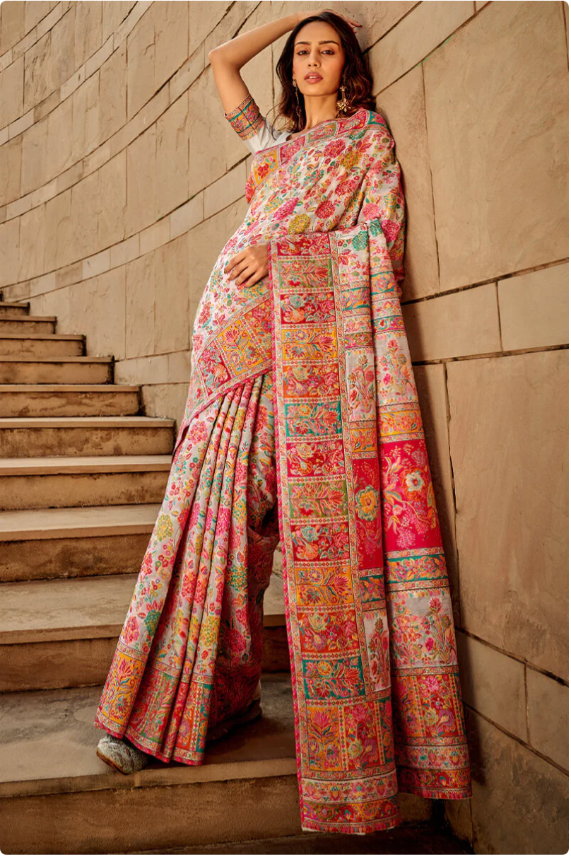 Gulkaar White Modal Silk Saree