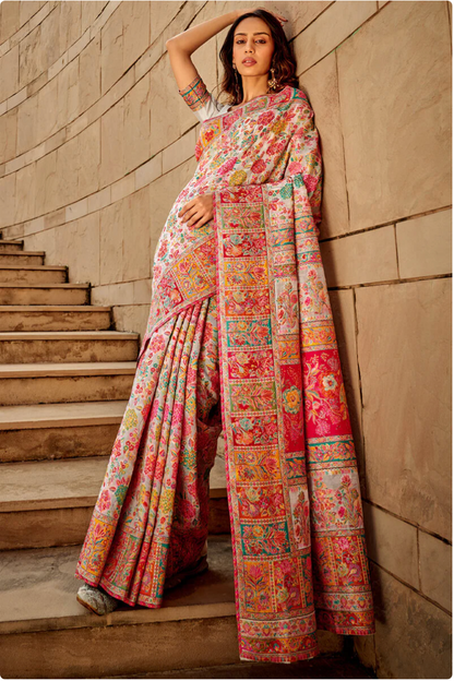 Gulkaar White Modal Silk Saree