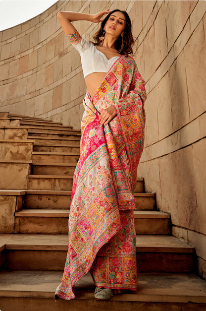 Gulkaar White Modal Silk Saree