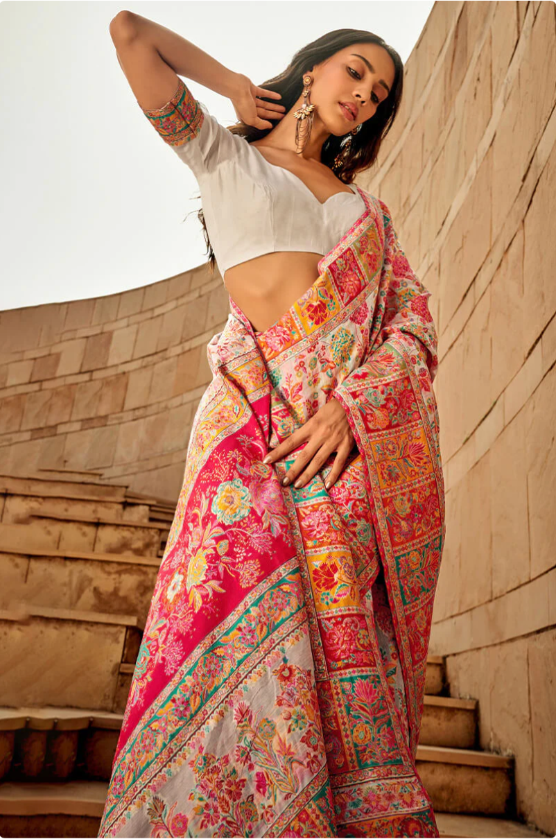 Gulkaar White Modal Silk Saree