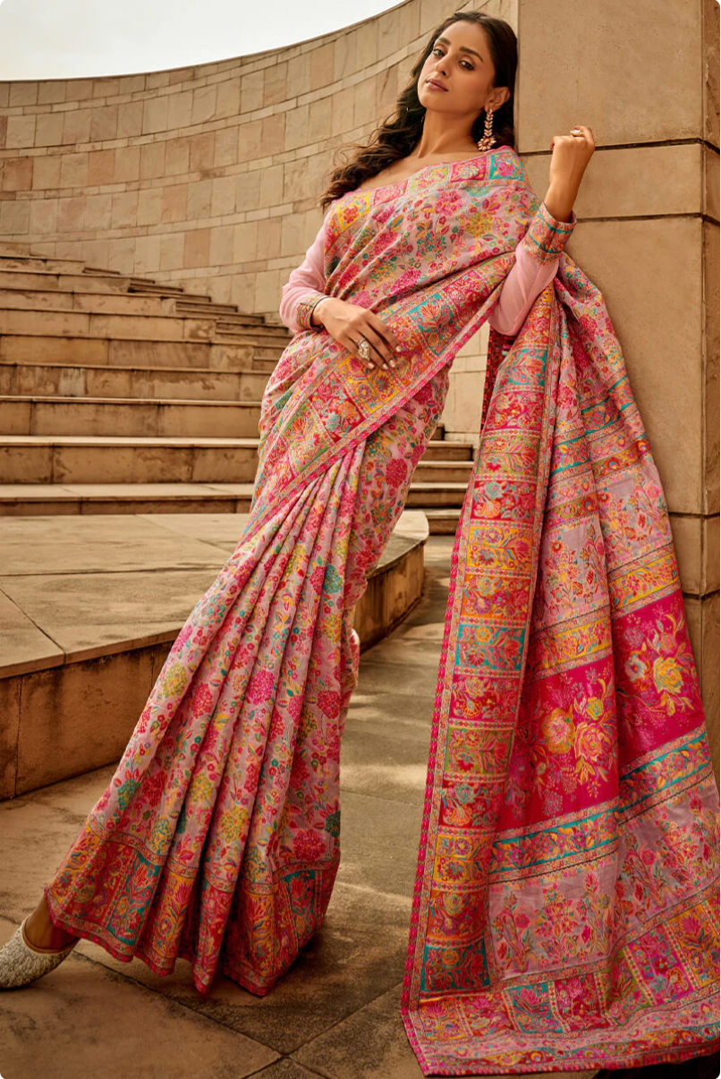Gulkaar Pink Modal Silk Saree