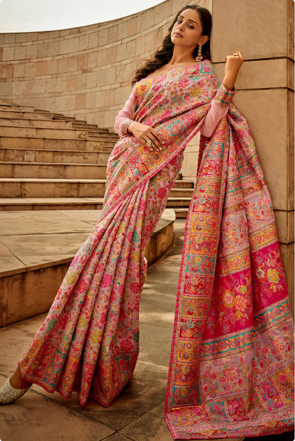 Gulkaar Pink Modal Silk Saree