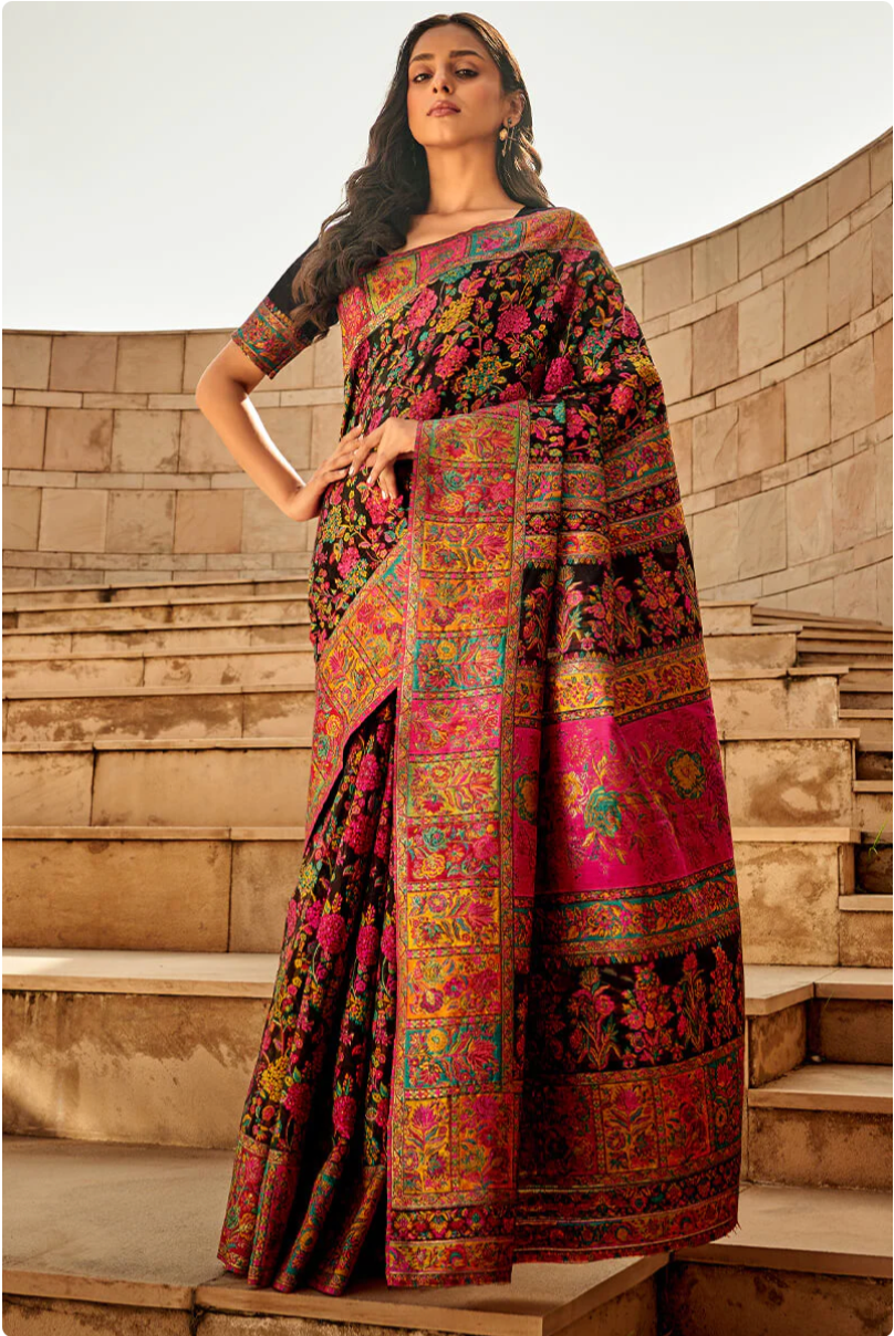 Gulkaar Black Modal Silk Saree