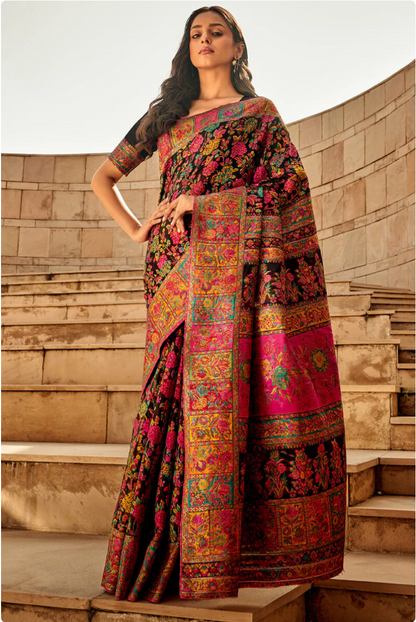 Gulkaar Black Modal Silk Saree