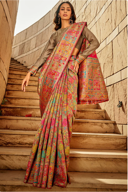 Gulkaar Grey Modal Silk Saree