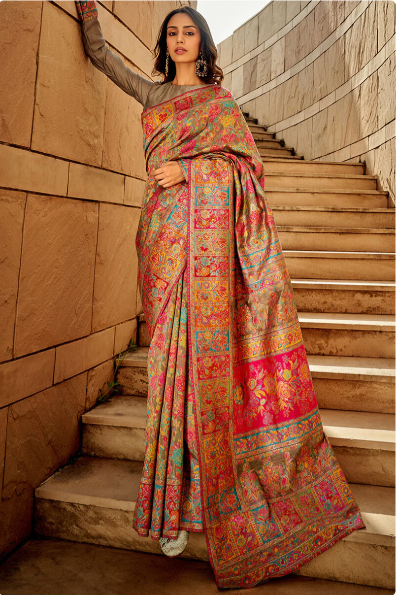 Gulkaar Grey Modal Silk Saree