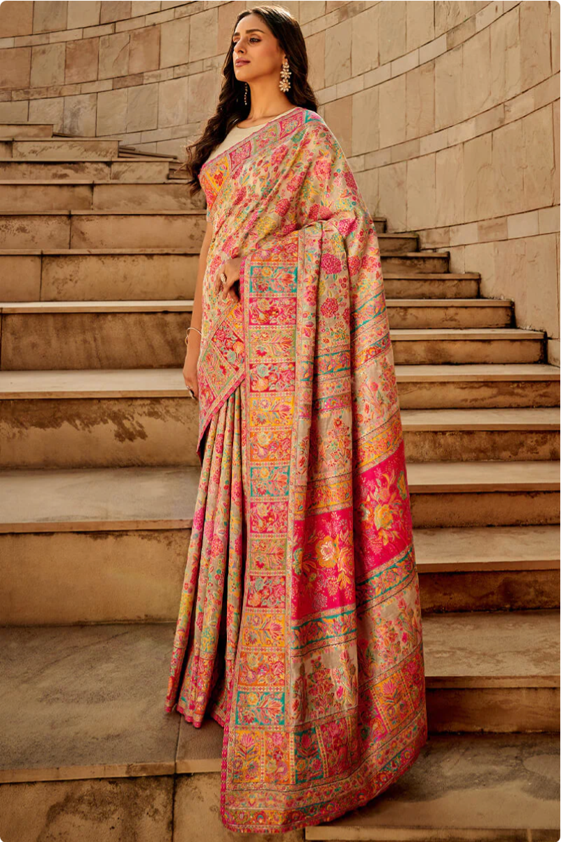 Gulkaar Beige Modal Silk Saree