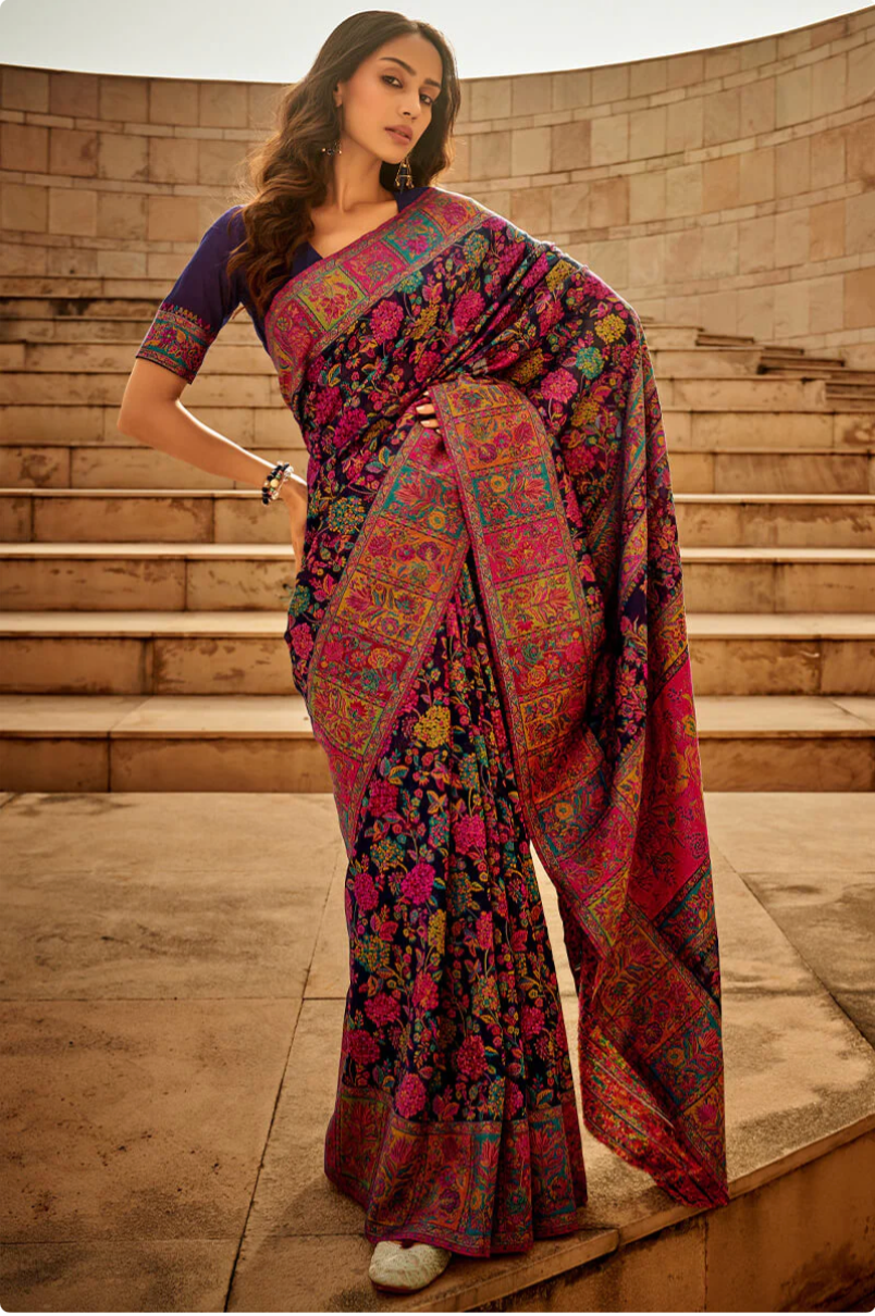 Gulkaar Blue Modal Silk Saree