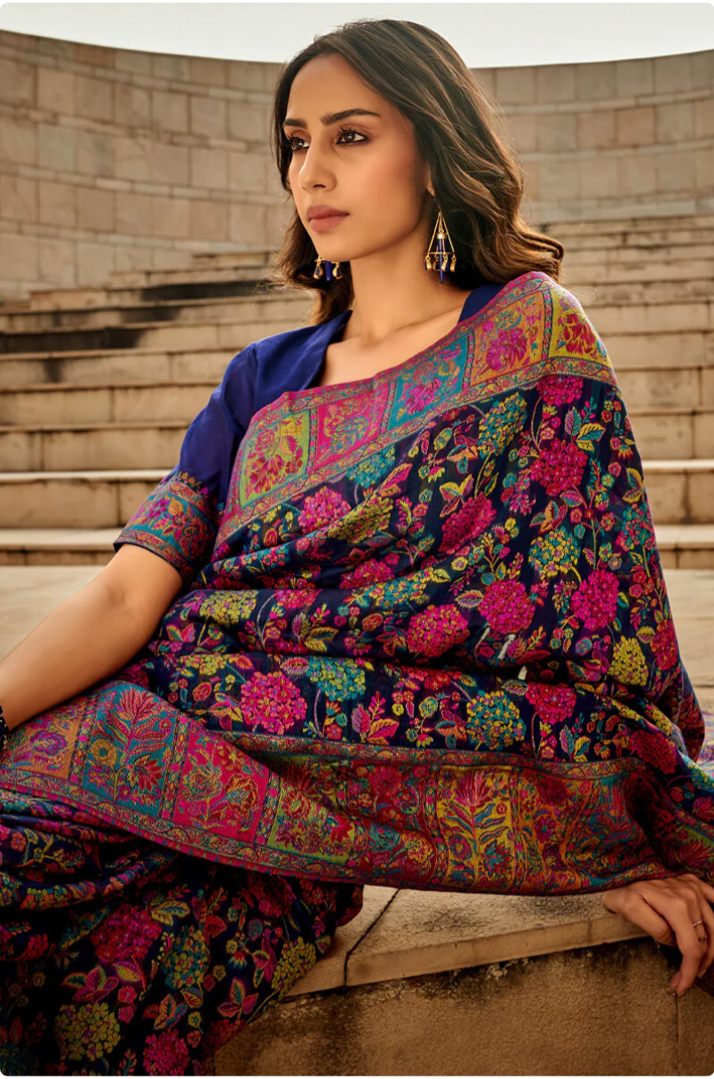 Gulkaar Blue Modal Silk Saree