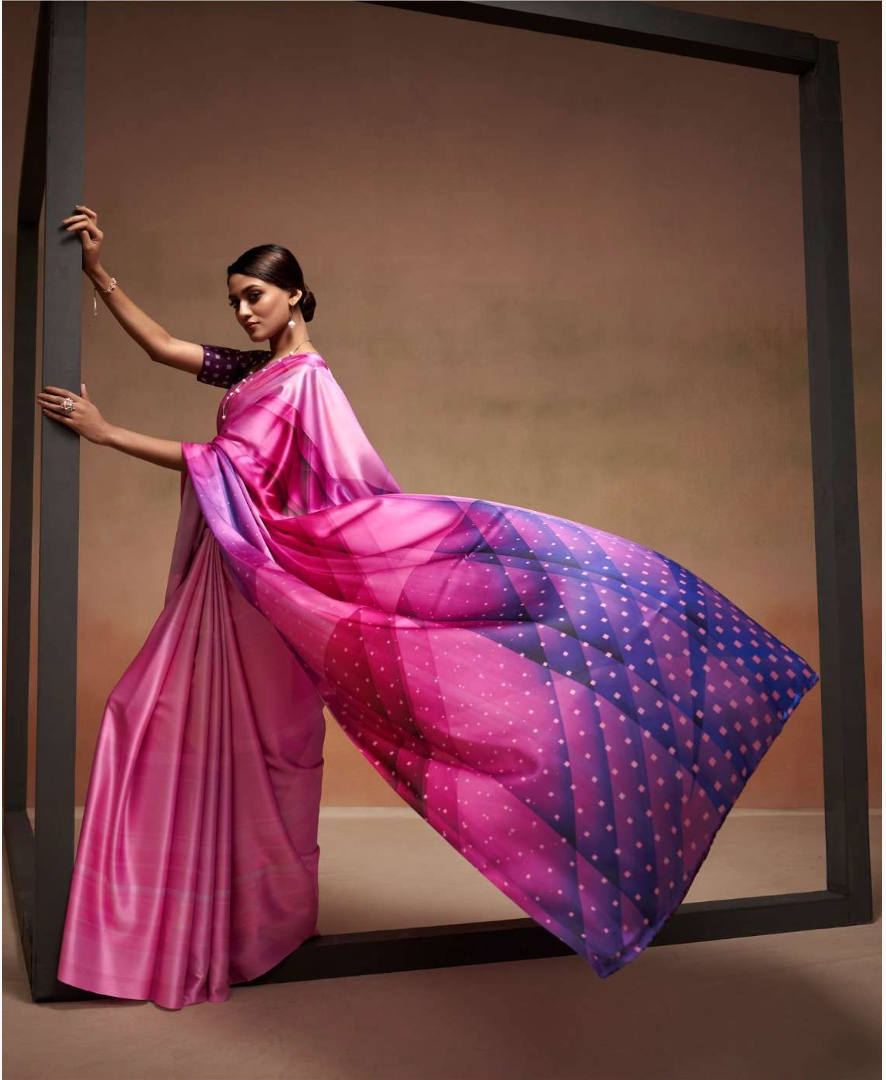 Vogueway Pink Satin Crepe Saree