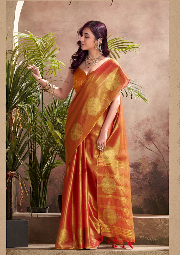 Kiran (Vol 1) Orange Tissue Silk Saree