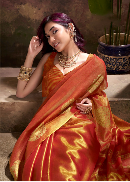 Kiran (Vol 1) Orange Tissue Silk Saree