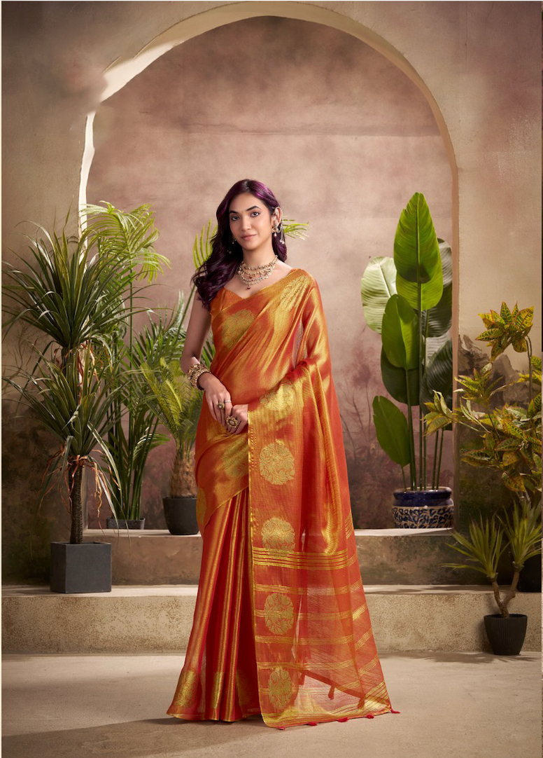 Kiran (Vol 1) Orange Tissue Silk Saree