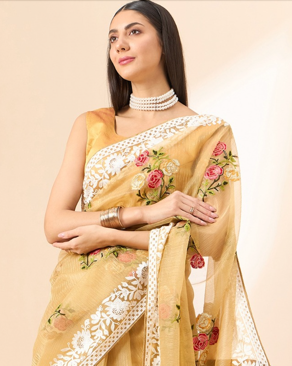 Matrut | Eira Floral Mustard Saree