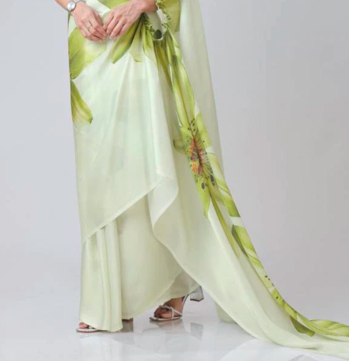 Matrut  |  Soft Blush Green Freehand Saree