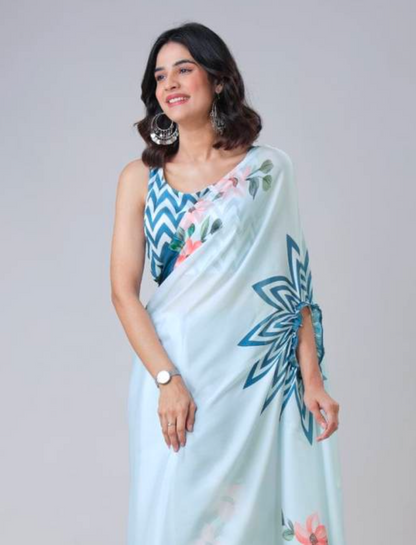 Matrut  |  Bubbly Blue Freehand Saree