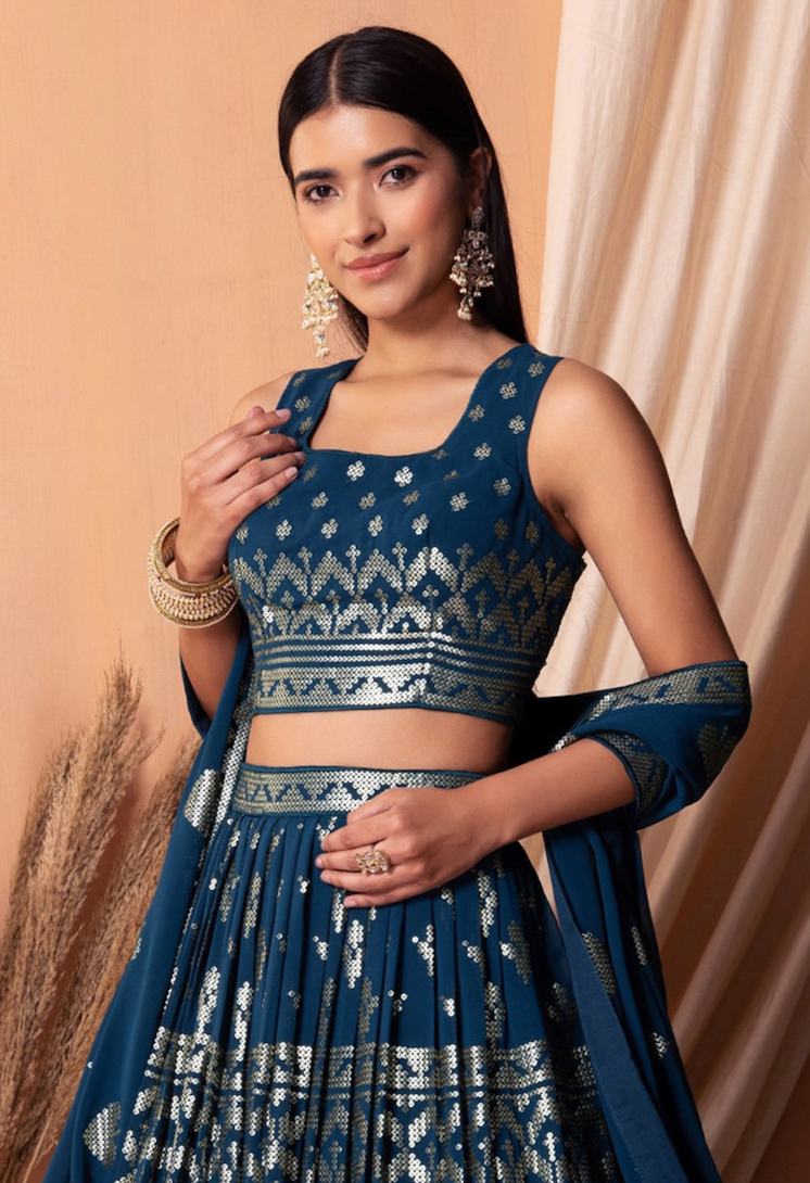 Matrut | Amber Blaze Navy Blue Lehenga