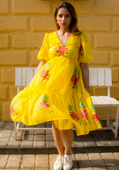 Matrut  | Rosaira Yellow Empire Waist Dress