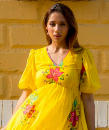 Matrut  | Rosaira Yellow Empire Waist Dress