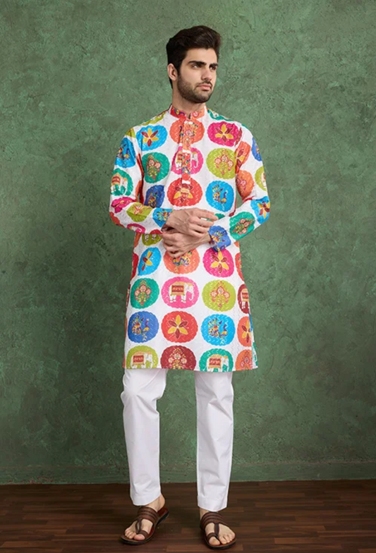 Matrut | Kurta Kraft White Multicolor Kurta Set