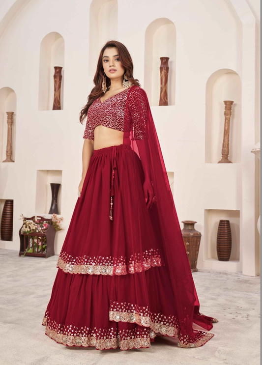 Matrut | Sunehri Cherry Red Lehenga Set