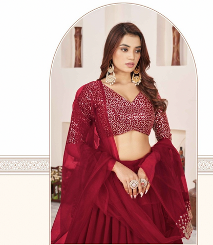 Matrut | Sunehri Cherry Red Lehenga Set