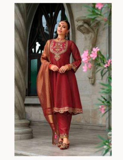 Matrut  | Karwa Rusty Red Anarkali Suit