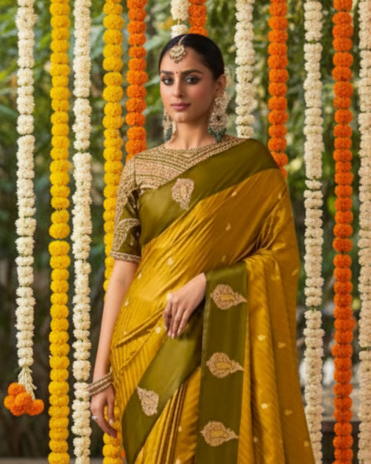 Matrut | Kalki Mustard-Green Saree