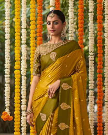 Matrut | Kalki Mustard-Green Saree