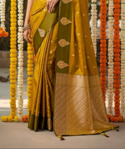 Matrut | Kalki Mustard-Green Saree