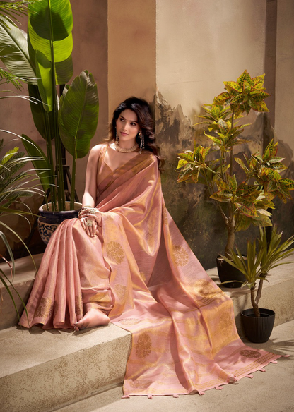Kiran Nude Pink Tissue Silk Saree