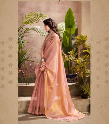 Kiran Nude Pink Tissue Silk Saree
