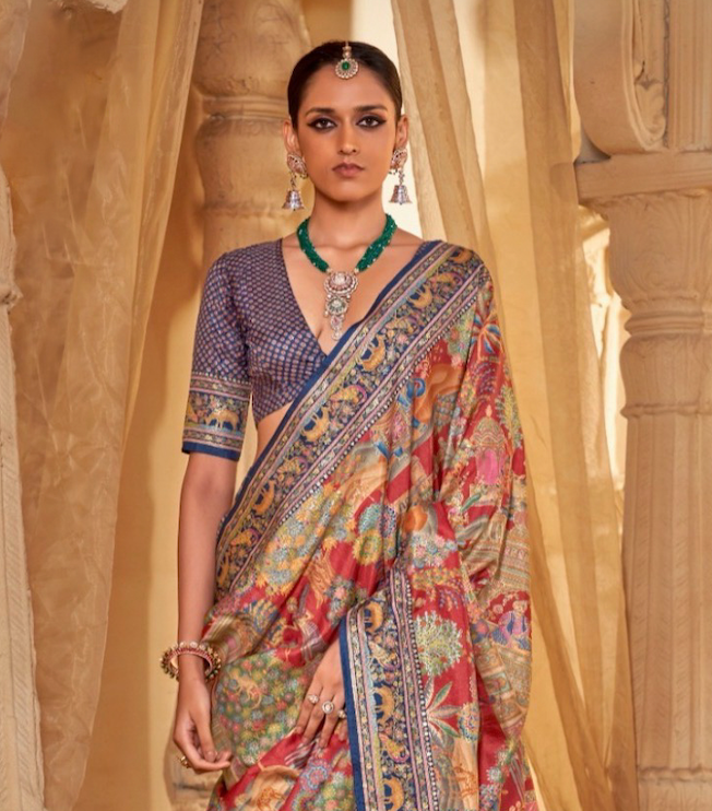 Saanj Red PV Silk Saree