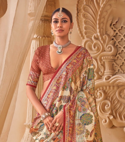 Saanj Ivory PV Silk Saree