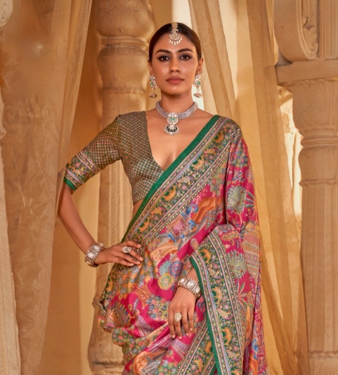 Saanj Pink PV Silk Saree