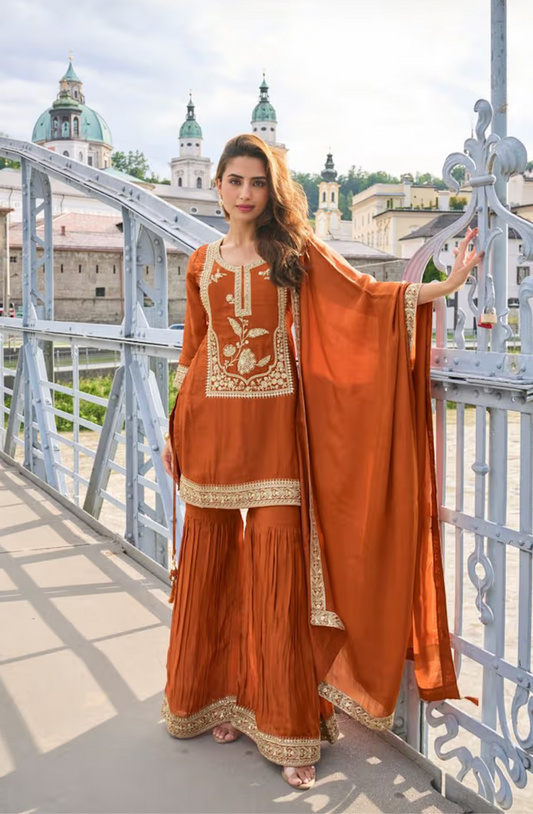Mahan Orange Anarkali Suit