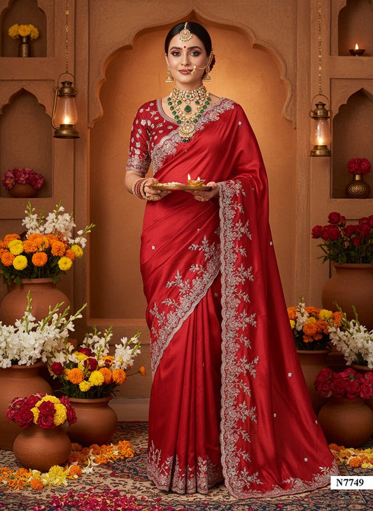 Matrut | Karwa Chauth Edit Red Saree - 003