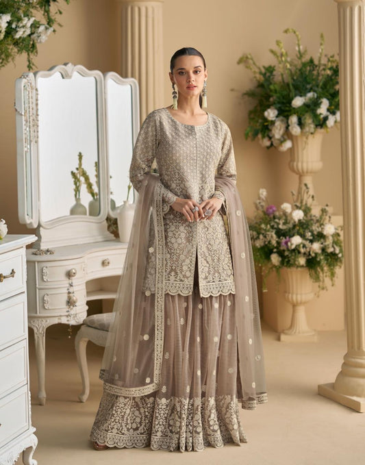 Matrut  | Sana Taupe Sharara Suit
