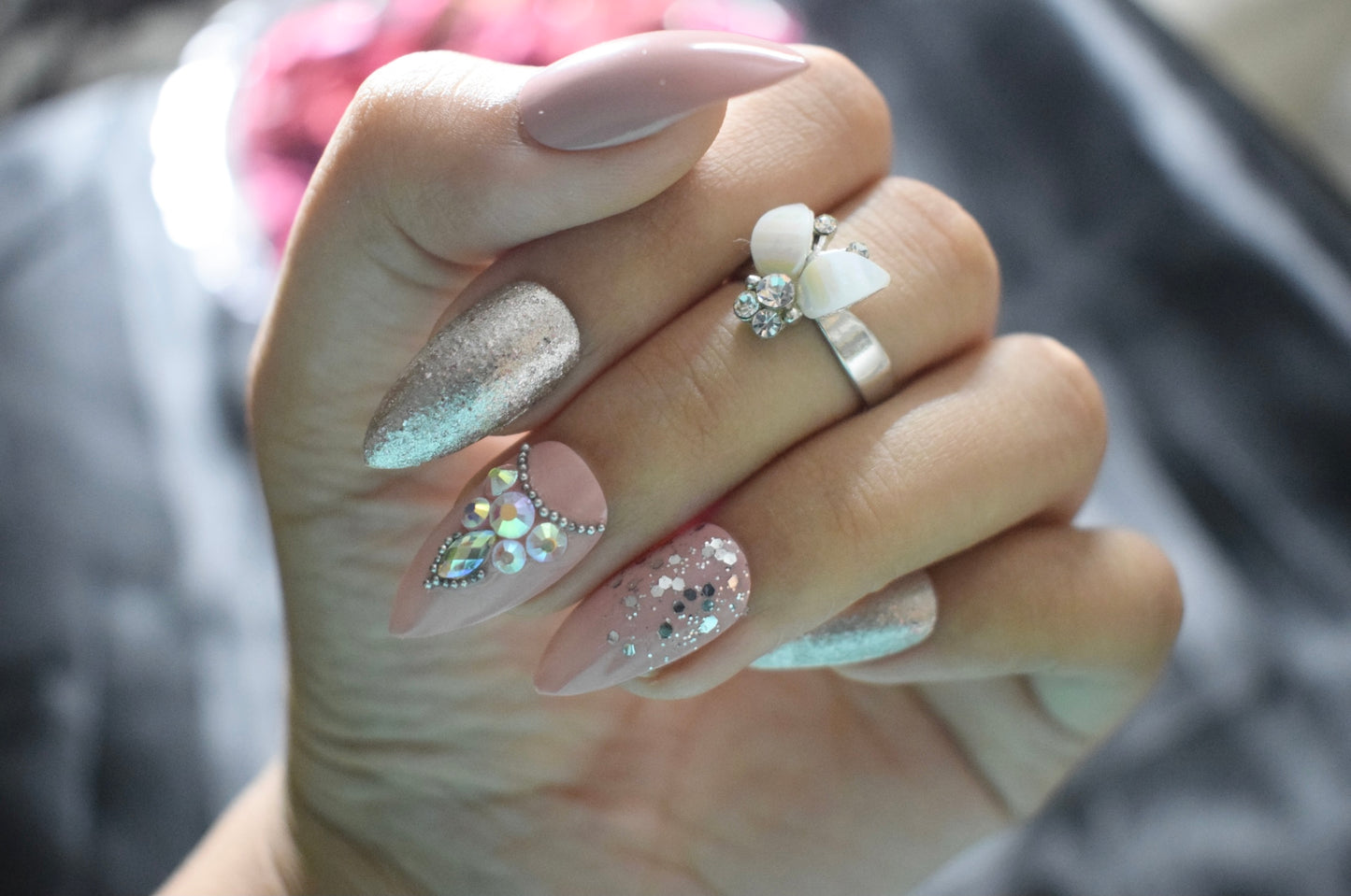 Regal Pinkstone Nails | Garima Bhandari Nails